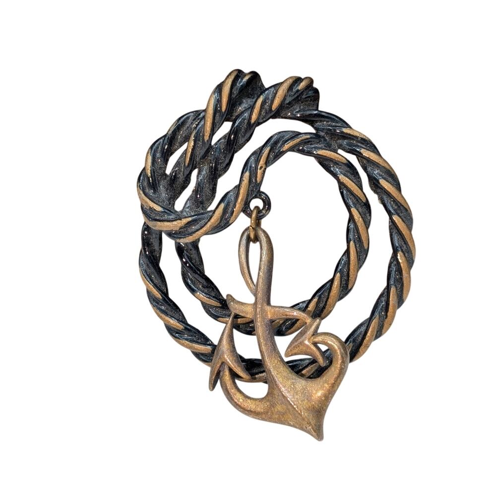 Vintage Signed M. Jent Twisted Mixed Metal Rope Dangle Anchor Pin Brooch